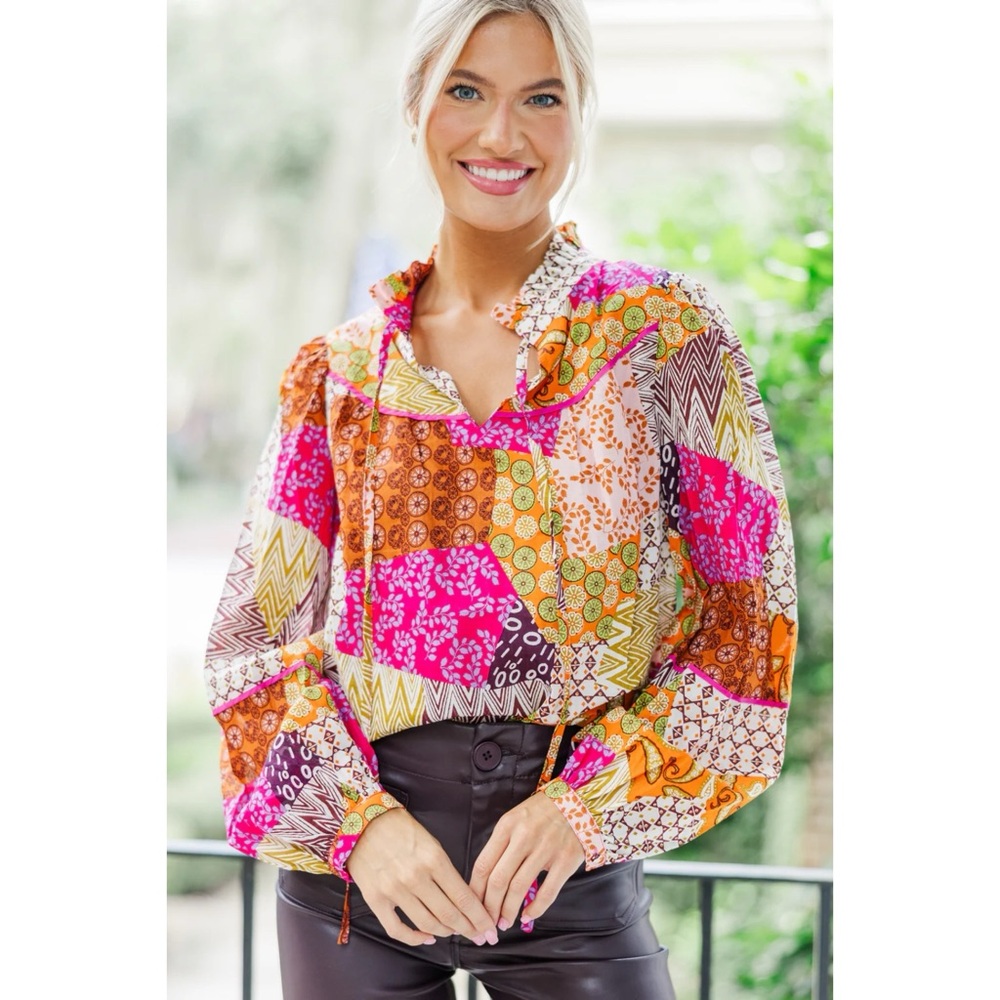 SSYS / FATE NWT Just Think About It Fuchsia Pink Patchwork Blouse